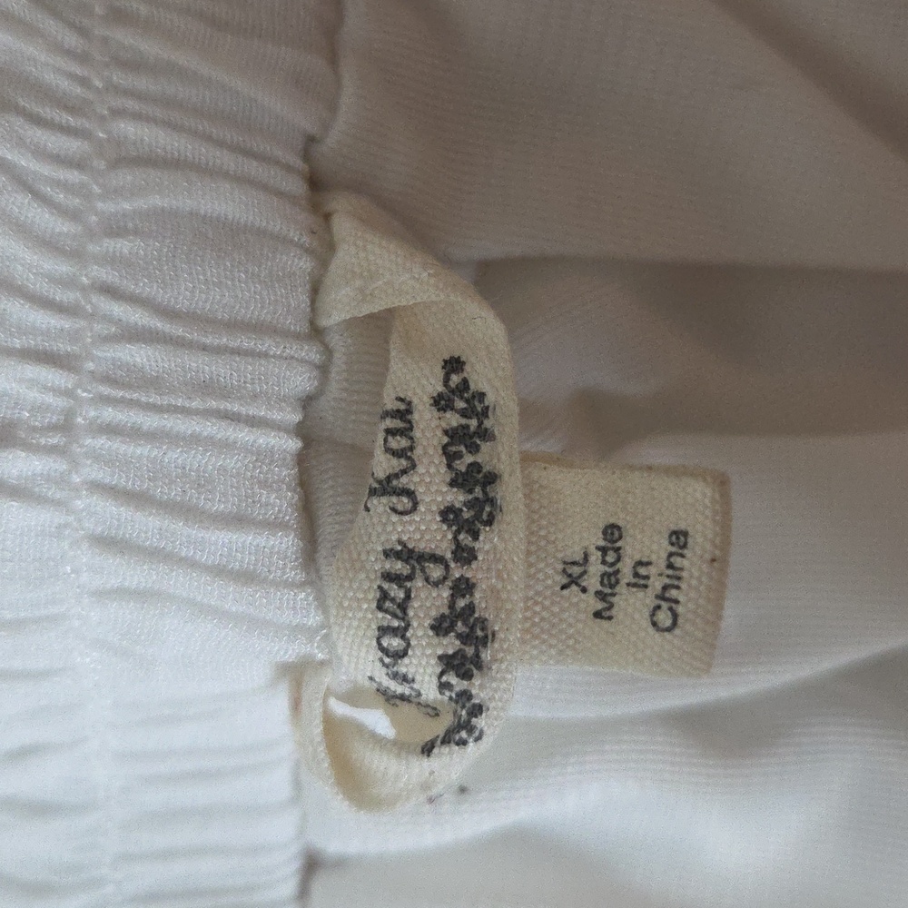 Crazy Cat Gayzy Boho Coastal White Pants Lace Trim Fully Lined Sz XL - Picture 2 of 12